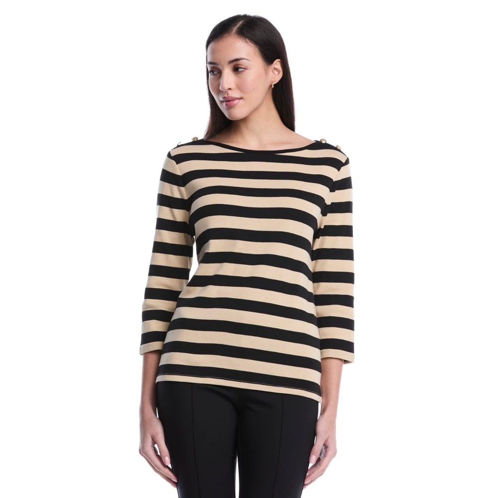 NWT Rafaella Womens 3/4 Sleeve Boatneck Striped Top Size M RSKFG026